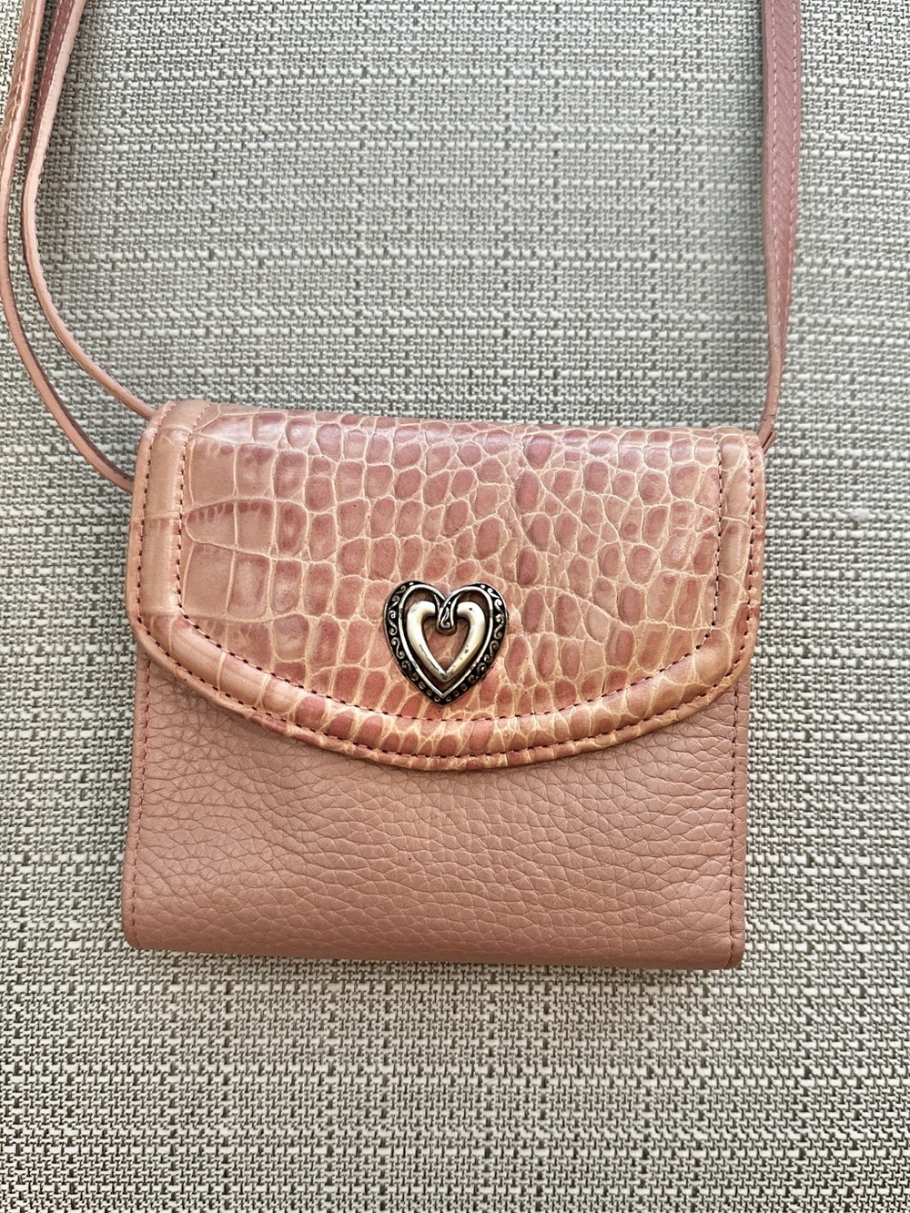 Brighton Pinkish Rose Colored Wallet With Crossbody Strap and Heart Accent